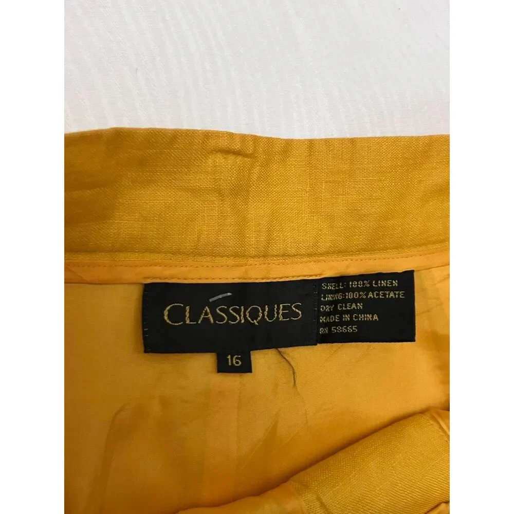 Vintage Classiques Mustard Yellow Marigold High Waist Linen Shorts with Pockets - Picture 3 of 5